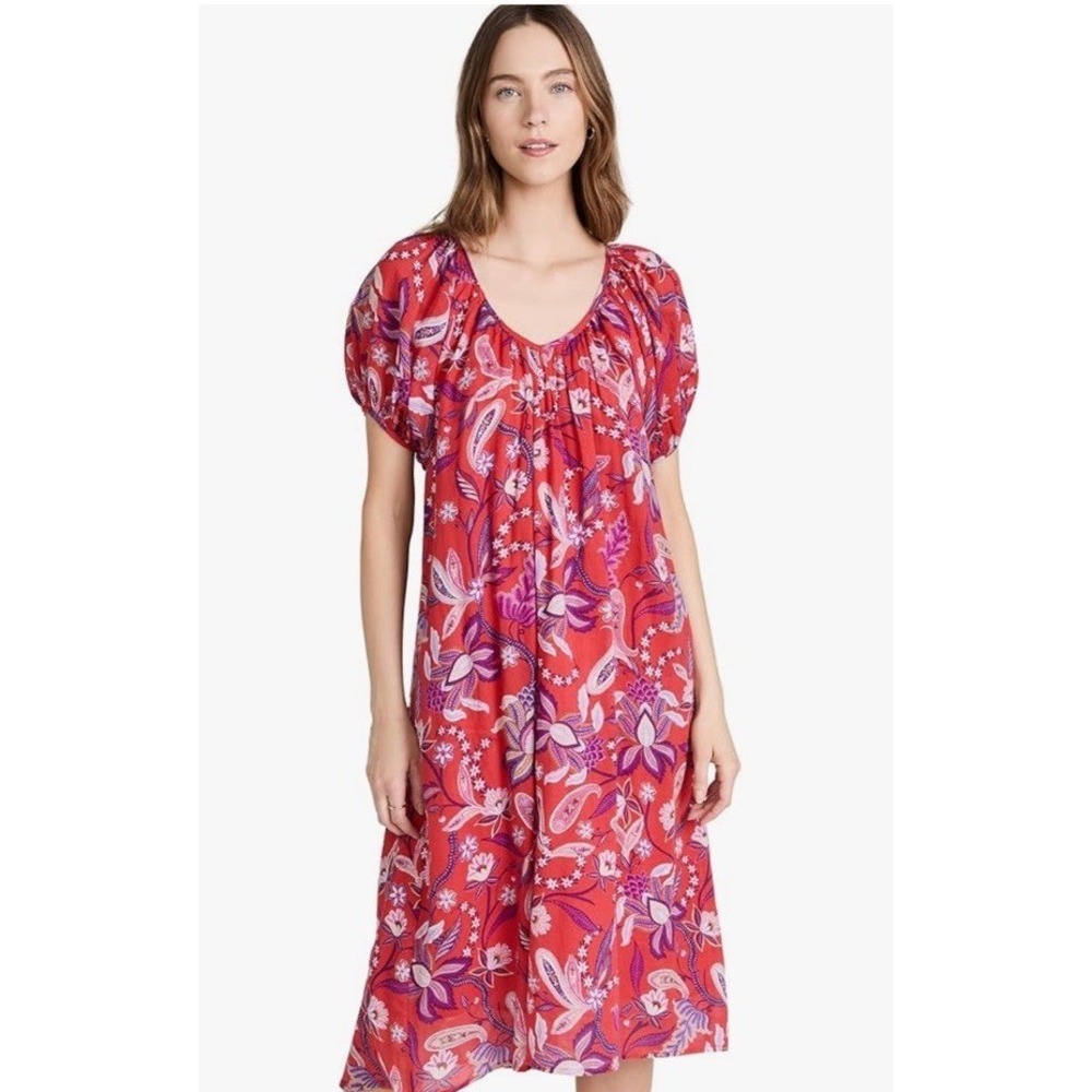 Sundry Women's Red Floral Maxi Hi Low Sundress Sz L Light Breezy Cotton